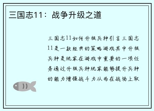 三国志11：战争升级之道